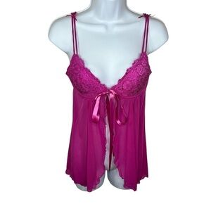 Medium Cabernet Pink Babydoll Lingerie Lace Sleepwire Underwire Fuchsia